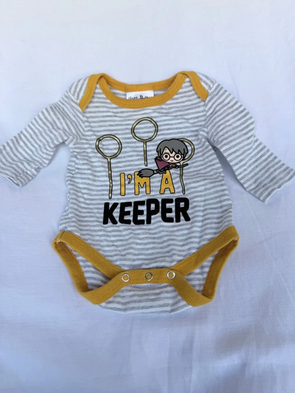 Warner Bros. Striped 'I'm a Keeper' One-Piece Bodysuit - Yellow Trim